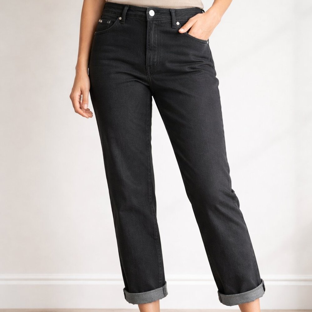 LOGO Lori Goldstein Boyfriend Jeans Rolled Cuff Black